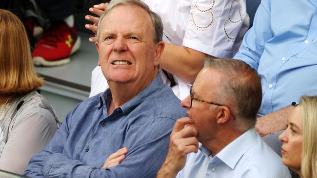 Peter Costello and Anthony Albanese. Picture: Mark Stewart