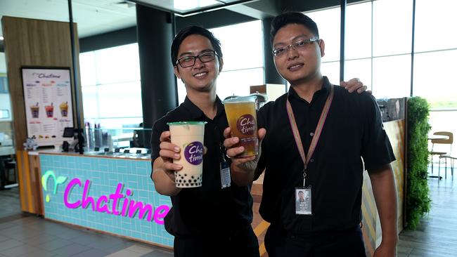 Ice tea/bubble tea beverage outlet Chatime has opened its first store in Far North Queensland, at Cairns International Airport. Supervisor Alfian Alfian and Manager James Chan serving up refreshing drinks. PICTURE: STEWART MCLEAN