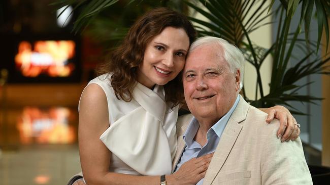 Clive Palmer celebrates his 70th birthday with wife Anna at the Stamford Hotel in Brisbane. Picture: Lyndon Mechielsen