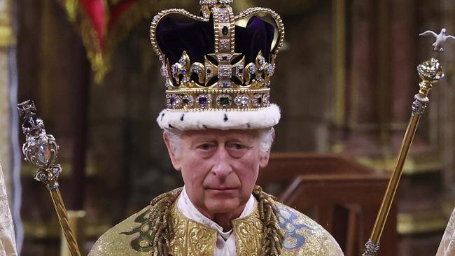 King Charles III after being crowned during his coronation ceremony in Westminster Abbey. Picture: Getty Images