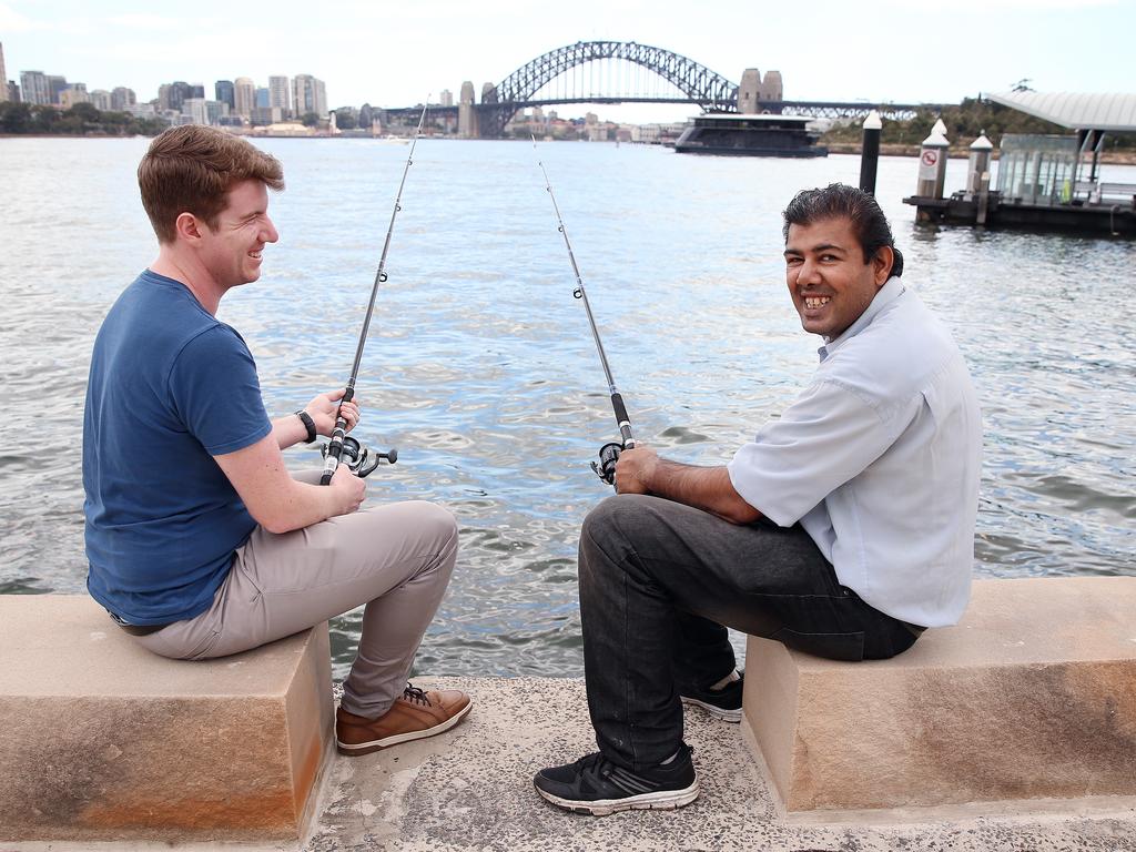 Daniel Singh (right) has stayed out of acute mental health care hospitals for the past two years because of help from Flourish Australia support worker Ciaran Mahony. Picture: Sam Ruttyn