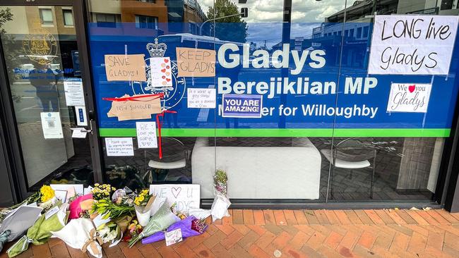 A public show of support for Ms Berejiklian at her Sydney electoral office. Picture: AFP