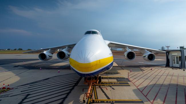 One of the largest aircraft in the world – the Antonov An-124 Ruslan – has landed in Darwin. Picture: Che Chorley