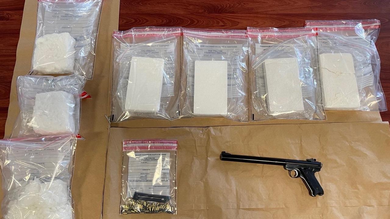 Craig Aaron Castle, 34, of Elderslie and Joshua Charles Hay, 40, of Swansea, are charged with trafficking in a controlled substance after they were allegedly found with 4kg of cocaine and 3kg of meth during an intercept at Rocky Cape on December 7, 2023.