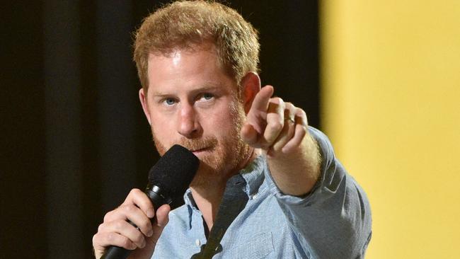 Prince Harry, Duke of Sussex, speaks at the “Vax Live” fundraising concert at SoFi Stadium in Inglewood, California. Picture: AFP