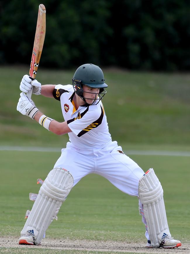 Padua College batsman Thomas Tozer on the attack. Picture, John Gass