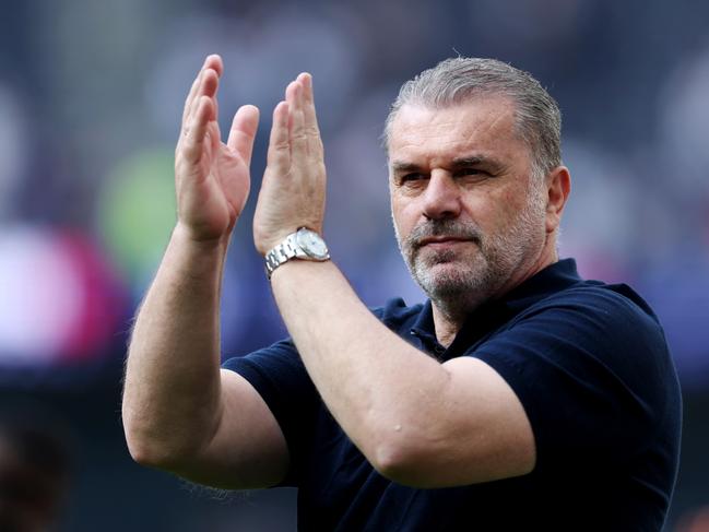 LONDON, ENGLAND - MAY 11: Ange Postecoglou, Manager of Tottenham Hotspur, applauds the fans after the Premier League match between Tottenham Hotspur and Burnley FC at Tottenham Hotspur Stadium on May 11, 2024 in London, England. (Photo by Bryn Lennon/Getty Images)