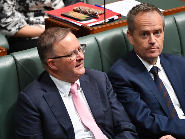 Shadow Minister for Infrastructure Anthony Albanese and Leader of the Opposition Bill Shorten during the Marriage Amendment Bill in the House of Representatives at Parliament House in Canberra, Monday, December 4, 2017. (AAP Image/Mick Tsikas) NO ARCHIVING