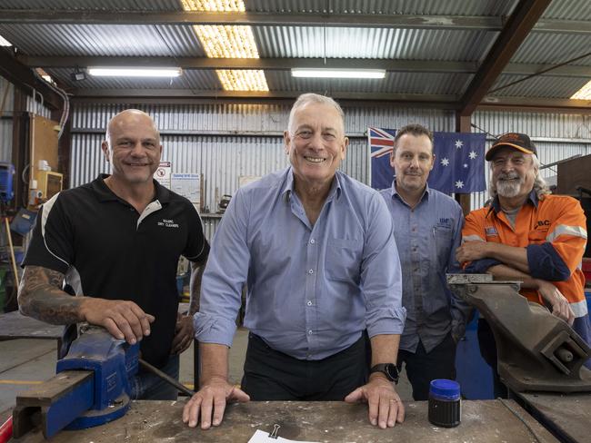 Whyalla Hose and Fitting Services - Chrys Press Owner Maurice Dry Cleaning.David Bruce - Director of Whyalla Hose and Fitting ServicesJarrod Starkey - General Manager Whyalla Hose and Fitting ServicesChris Birch - CBCH/Max CranesWith paperwork from the Government that shows 50% payment of invoices will be made. 3rd March 2025 Picture: Brett Hartwig