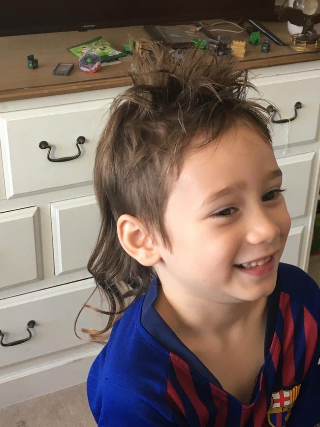 Four-year-old Bayley’s mullet came from his desire to look like Melbourne Storm player Ryan Papenhuyzen.