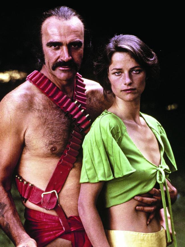 Rampling in Zardoz with Sean Connery in 1974.  Picture: Rex/Australscope