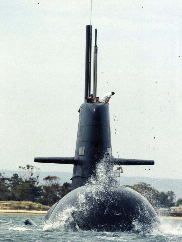 A Collins class submarine on a sea trial out of Osborne.