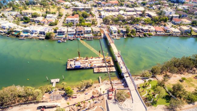 The Chevron Island Green Bridge under construction. It runs from Chevron Island to the Gold Coast Cultural Precinct at Evandale.