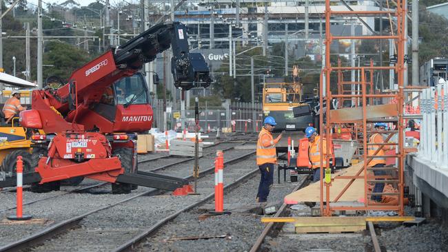 Work on the Frankston Train Station upgrade is well underway. Picture: CHRIS EASTMAN