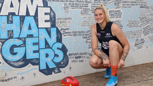 Carlton forward Tayla Harris has been lauded as a game changer when it comes to trolls. Picture: Getty Images