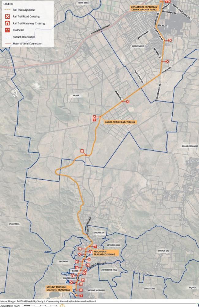 The proposed route for the recreational rail trail from Mount Morgan to Gracemere.