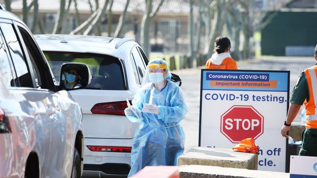 COVID-19 testing at Endeavour Sports Park, Fairfield West Drive-through Clinic. Picture: Rohan Kelly