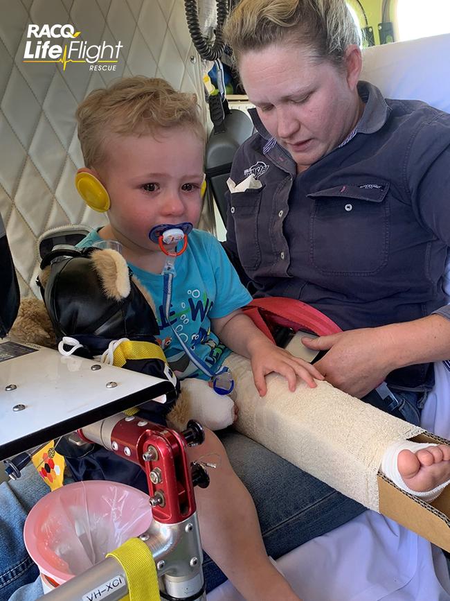 A quick-thinking mum has saved a toddler's life after he was bitten by a brown snake bite in regional Queensland. Photo: RACQ LifeFlight Rescue