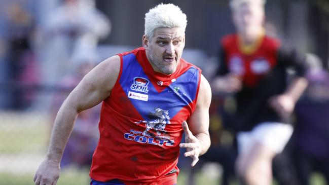 Brendan Fevola in action for Port Melbourne Colts in 2023. Picture: Alex Coppel