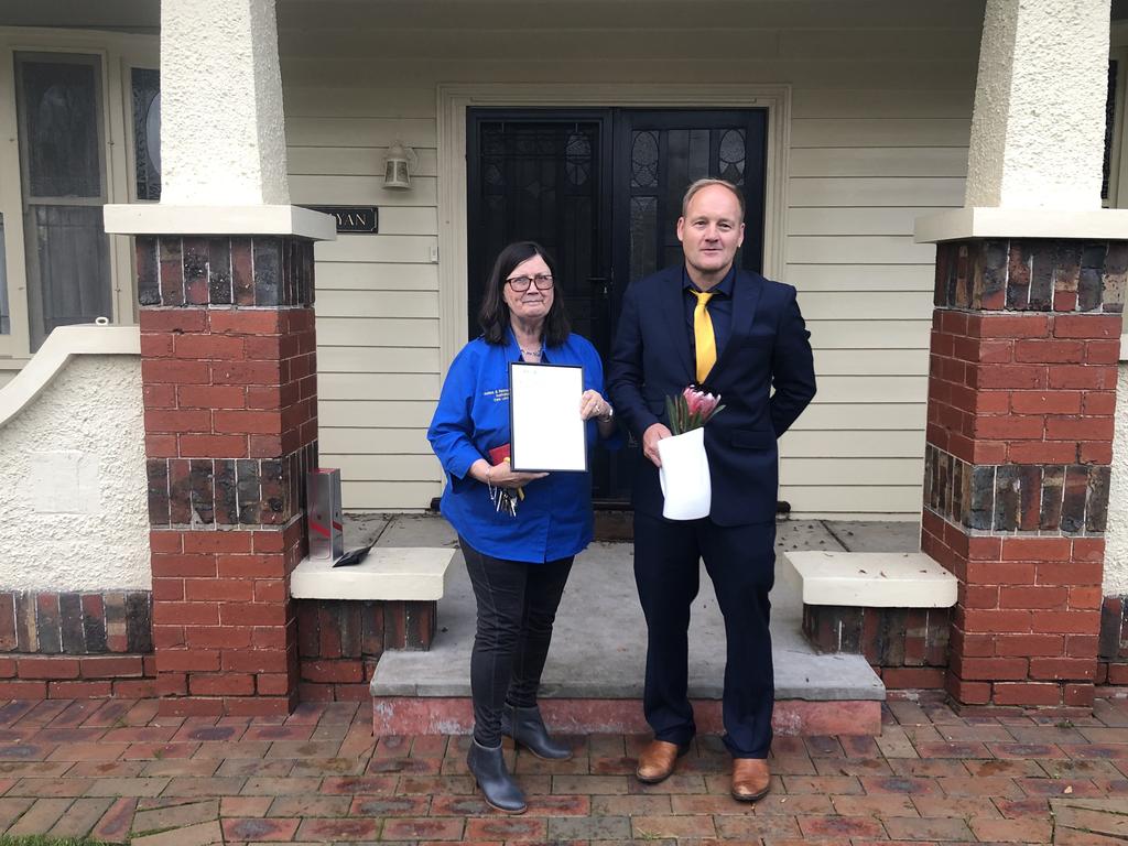 CLAN chief executive Leonie Sheedy, left, and CLAN president Robert House outside the Ryrie St house that will be the home of the Australian Orphanage Museum.