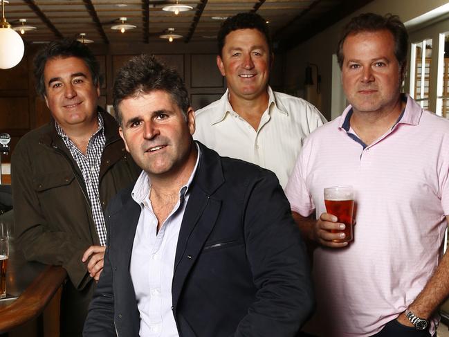 L to R: The Malouf Brothers , Justin  Malouf , Jamie Malouf,  their partner /Hotel manager Peter Tate and Edarwdn  Malouf  at the Bellevue Hotel  which is their latest acquisition. Picture: John Appleyard