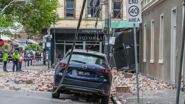 Damaged buildings in Melbourne after a magnitude 6.0 earthquake that was felt across south east Australia in September 2021. Picture: Getty Images