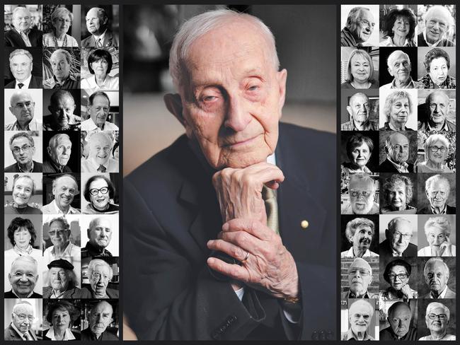 Abram Goldberg and some of the Holocaust survivors who signed the statement.