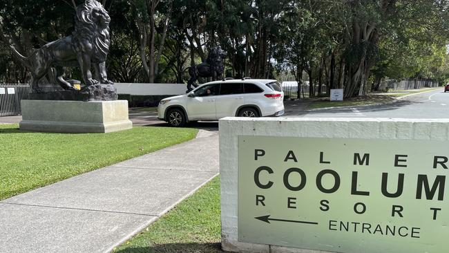 The main gates of the Palmer Coolum Resort remained closed about 11.30am on August 9.