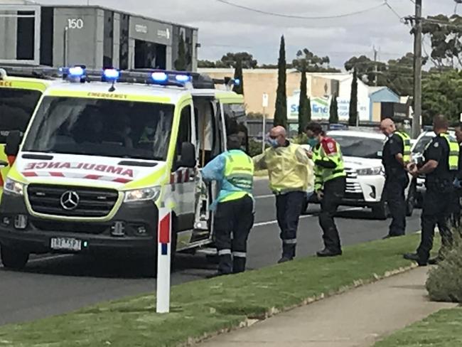 Police and ambulance crews at the scene of an incident in North Geelong 20/12/20