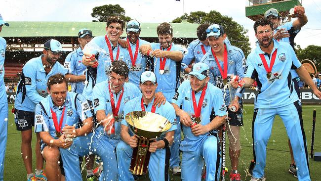 NSW Blues players celebrate winning last year’s Matador Cup. Picture: Phil Hillyard.