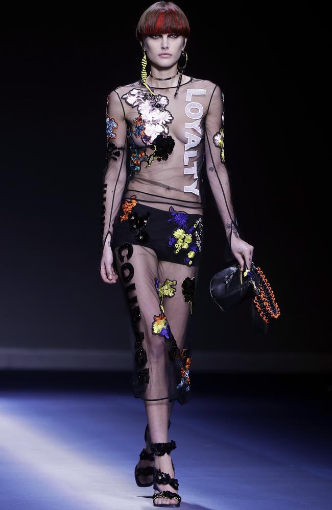 Aussie model Cat McNeil hits the Milan catwalk for Versace. Picture: AP