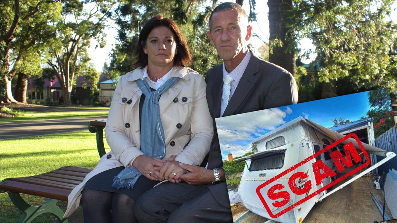 SCAM WATCH: Kylie and Mark Bull from Bull Family Funerals in Inglewood are urging others to be vigilant on online fraudsters after they were scammed out of $8,800 dollars by a Facebook user posing as a member of the Australian Defence Force trying to make a quick sale of his 2008 Jayco Caravan. Picture: Kate McCormack