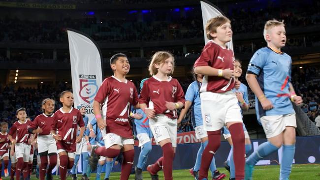 Little Origin stars from Sussex Inlet Public School and Macarthur Adventist College running out onto Accor Stadium. Picture: Supplied