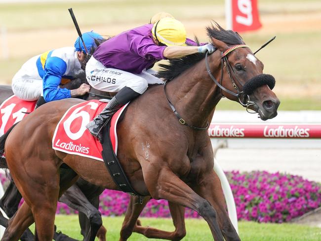 Is It Me ridden by Jordan Childs wins the Reed Cranes & Haulage Handicap at Cranbourne Racecourse on November 25, 2023 in Cranbourne, Australia. (Photo by Scott Barbour/Racing Photos via Getty Images)