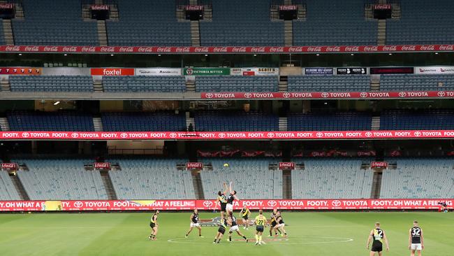 There was no crowd for last year’s AFL season-opener between Richmond and Carlton. Picture: Michael Klein