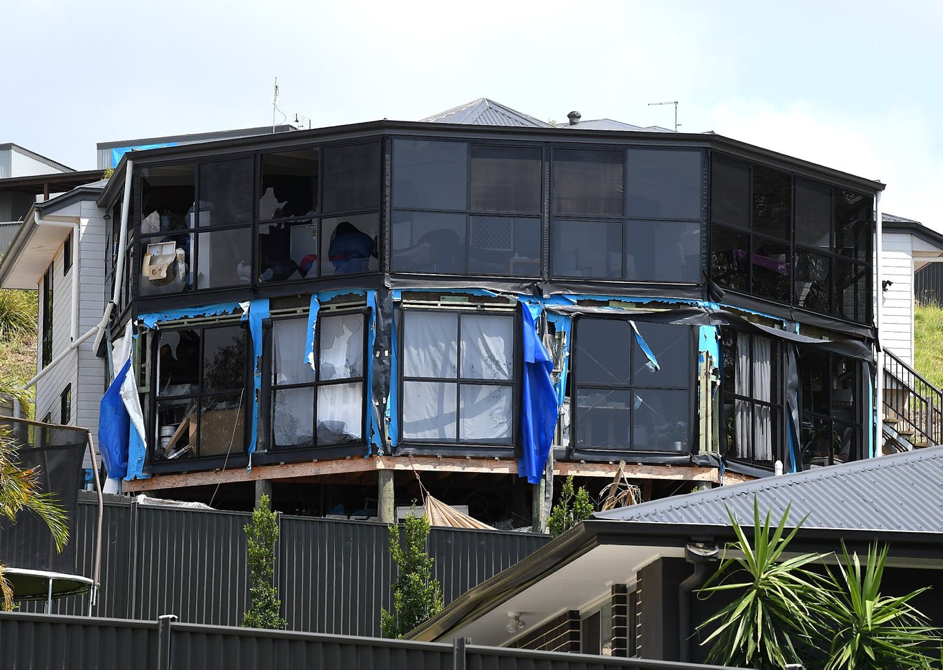 Cleaning up after the Sunday storm on the Sunshine Coast Coast. Damage to a house under constuction in Palmview