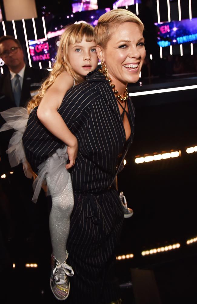 Pink and her daughter Willow Hart attend the 60th Annual GRAMMY Awards at Madison Square Garden on January 28, 2018 in New York City. Picture: Getty