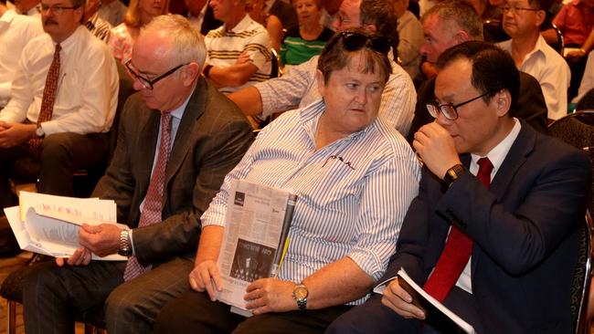 Rodd Peters, Jan Cameron and Chan Wai-Chan at the Bellamys EGM. Pic: Stuart McEvoy