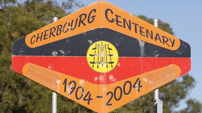 A sign at the entrance to Cherbourg.