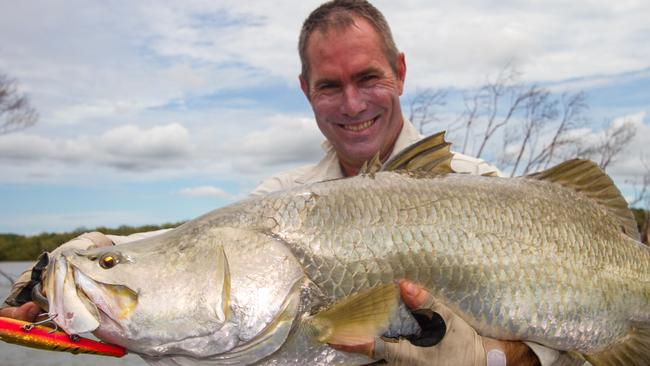 Stewie Martin with a local Barra taken on a Shimano outfit and Gold 8’ Barrabait lure.