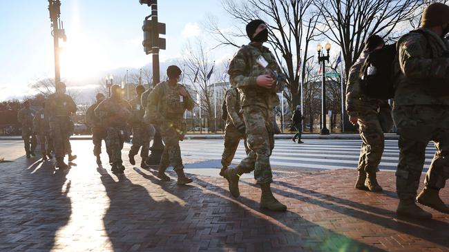 Members of the National Guard patrol the streets ahead of the inauguration. Picture: Getty Images.