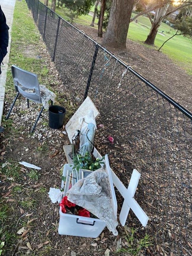 The damaged remnants of the memorial.