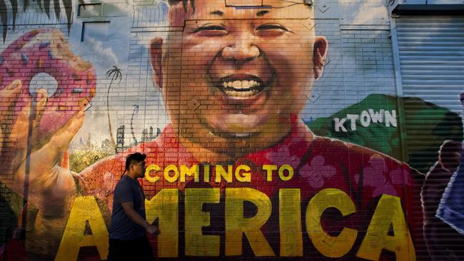 A mural of Kim Jong-un in Los Angeles. Picture: AP