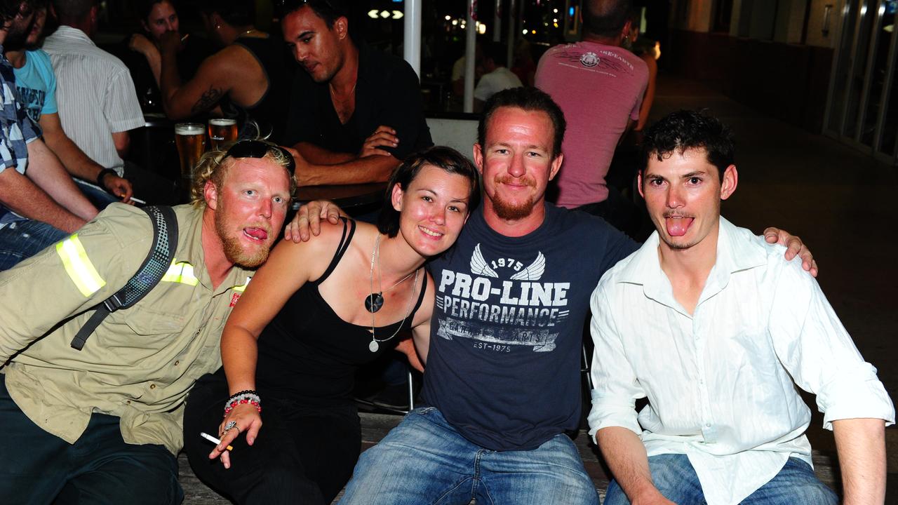 AFTER DARK: (L-R) Jed Robertson, Lauren Clarke, Michael Adams and Bryon Hart enjoying the night at The Grand Hotel, Gladstone. Photo Tom Huntley / The Observer
