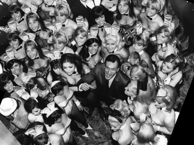 Hefner surrounded by Playboy Bunny Girls in the TV documentary Sex in 69: Sexual Revolution in America.