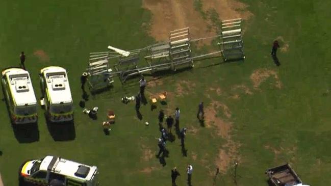 Scaffolding being used for school photos collapsed. Picture: 7 News.