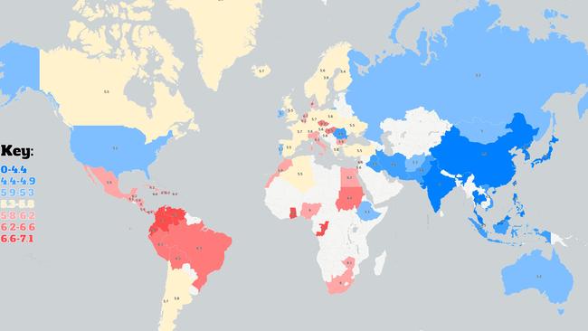 The Penis map reveals how we compare to the rest of the world. Picture: Indy100/Carto