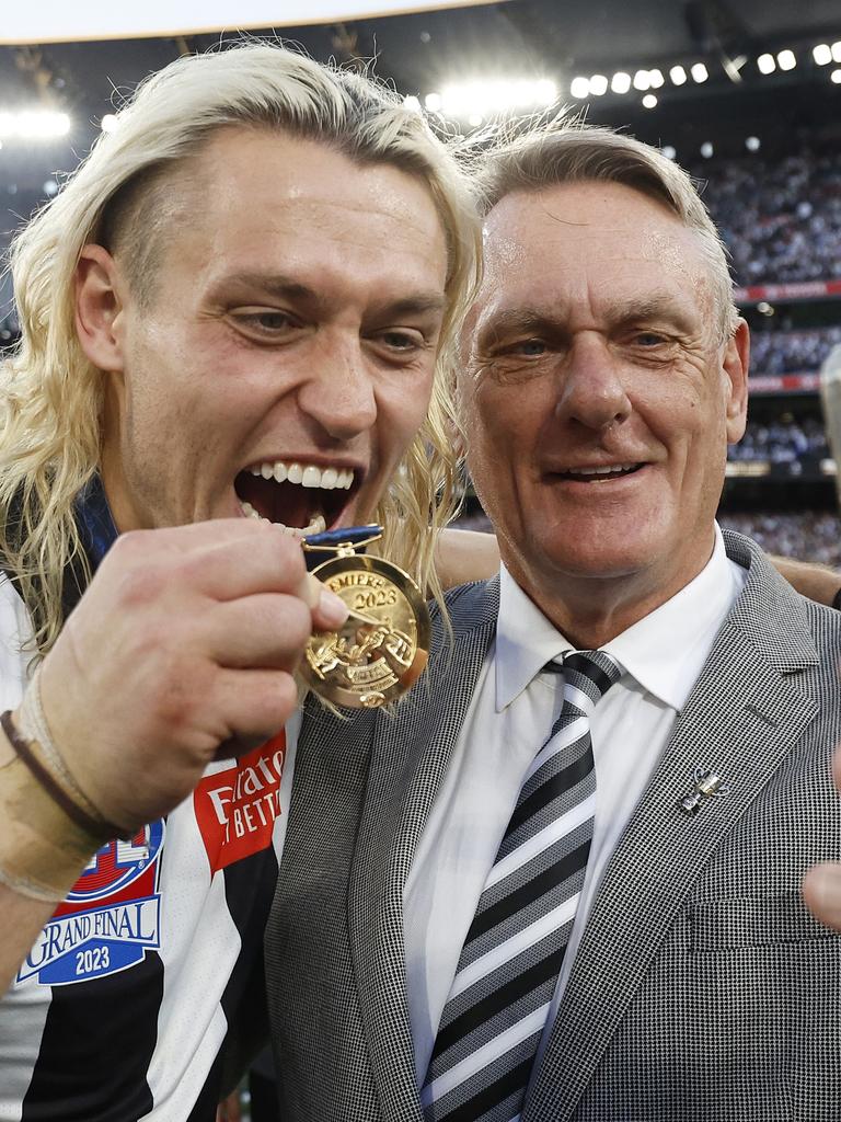 Darcy and his father Peter Moore. Photo by Daniel Pockett/AFL Photos/via Getty Images