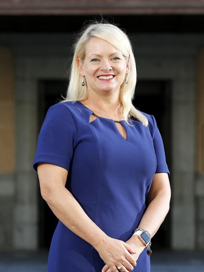 Krista Adams outside Brisbane City Hall. Picture: AAP Image/Josh Woning