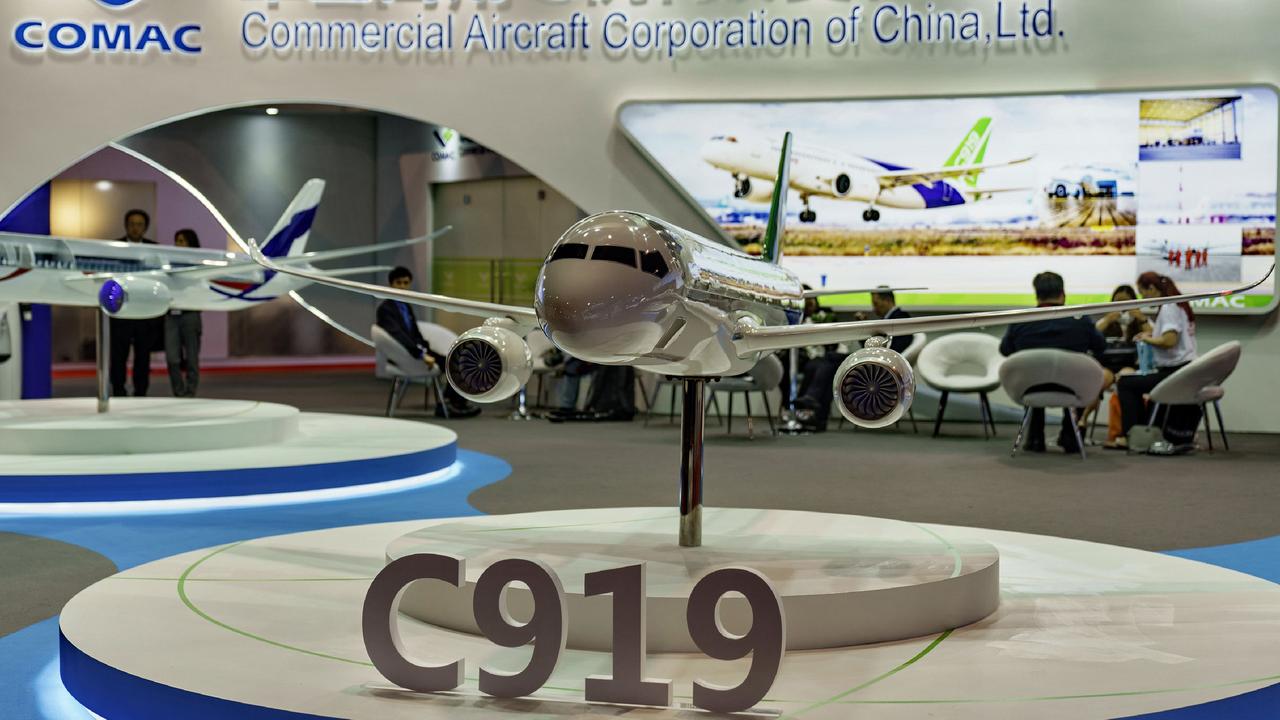 A model of the COMAC C919 single-aisle aircraft. Picture: AFP